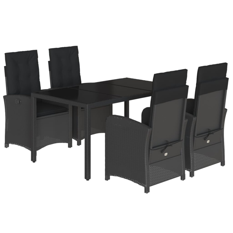Set mobilier de grădină cu perne, 5 piese, negru, poliratan - 1 | YEO