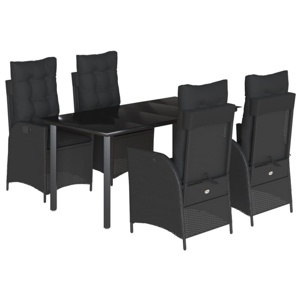 Set mobilier de grădină cu perne, 5 piese, negru, poliratan - 1 | YEO