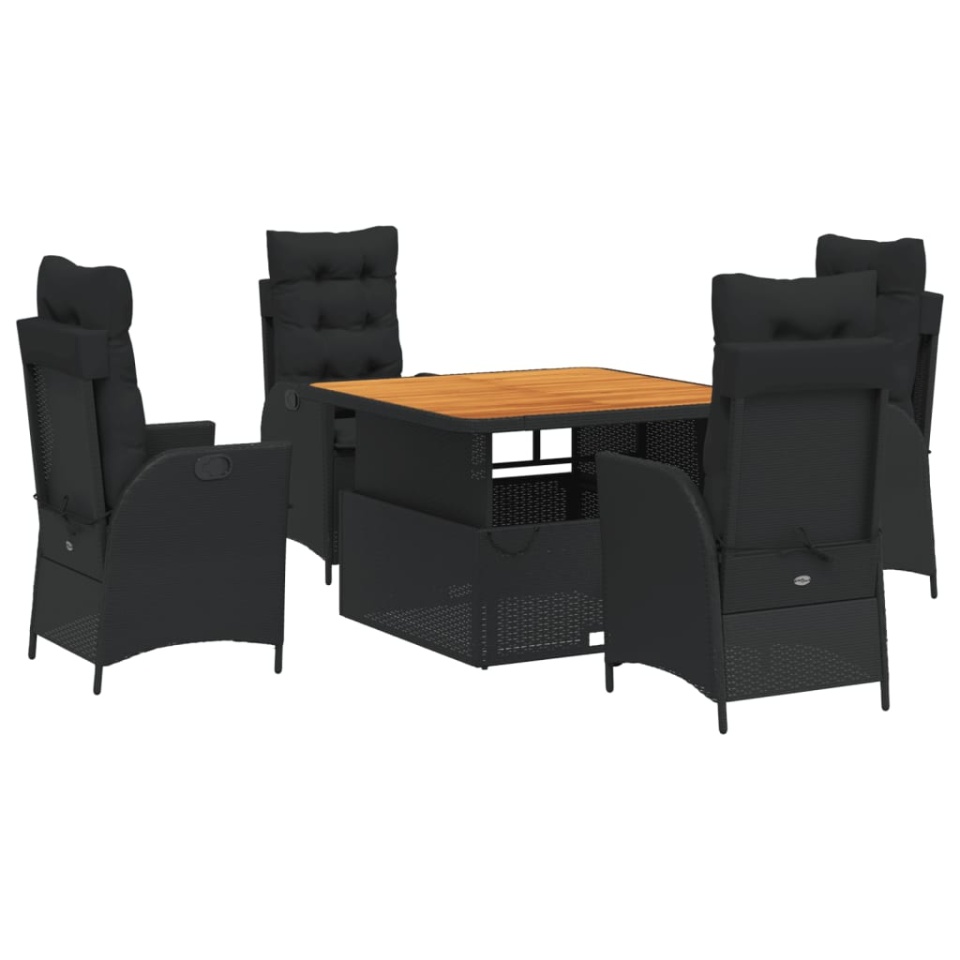 Set mobilier de grădină cu perne, 5 piese, negru, poliratan - 1 | YEO