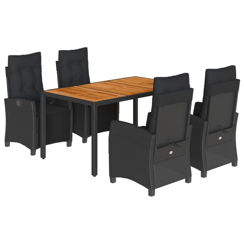 Set mobilier de grădină cu perne, 5 piese, negru, poliratan - 1 | YEO
