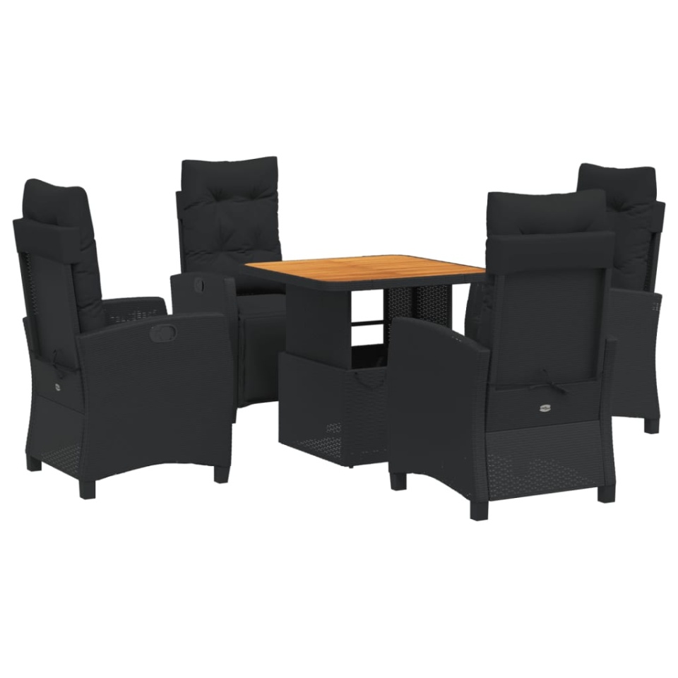 Set mobilier de grădină cu perne, 5 piese, negru, poliratan - 1 | YEO