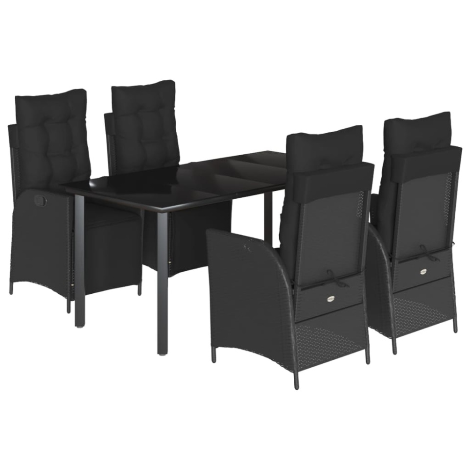 Set mobilier de grădină cu perne, 5 piese, negru, poliratan - 1 | YEO