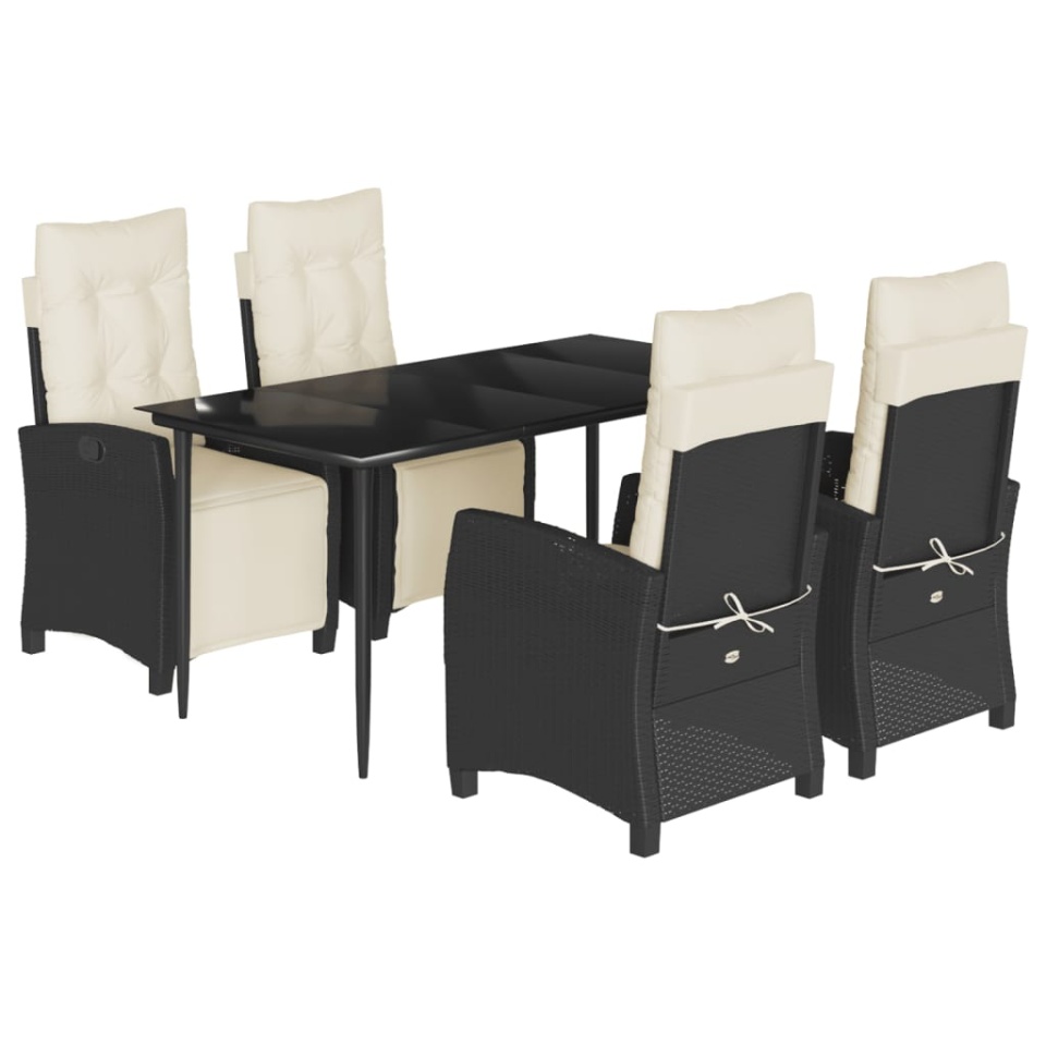 Set mobilier de grădină cu perne, 5 piese, negru, poliratan - 1 | YEO