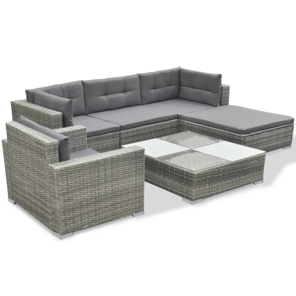 Set mobilier de grădină cu perne, 6 piese, gri, poliratan - 2 | YEO