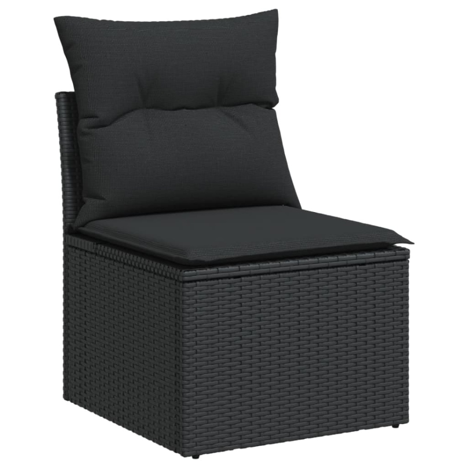 Set mobilier de grădină cu perne, 6 piese, negru, poliratan - 2 | YEO