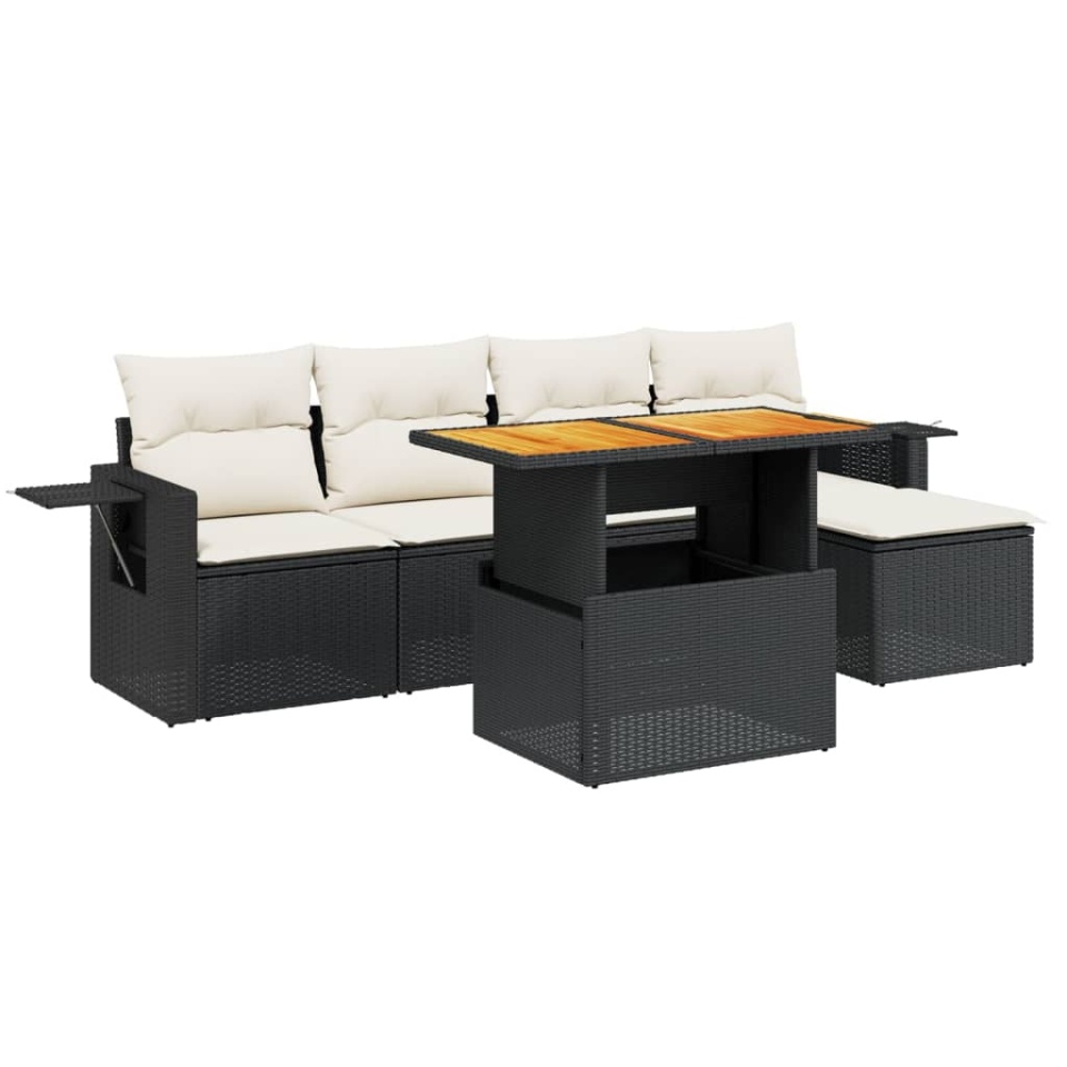 Set mobilier de grădină cu perne, 6 piese, negru, poliratan - 1 | YEO