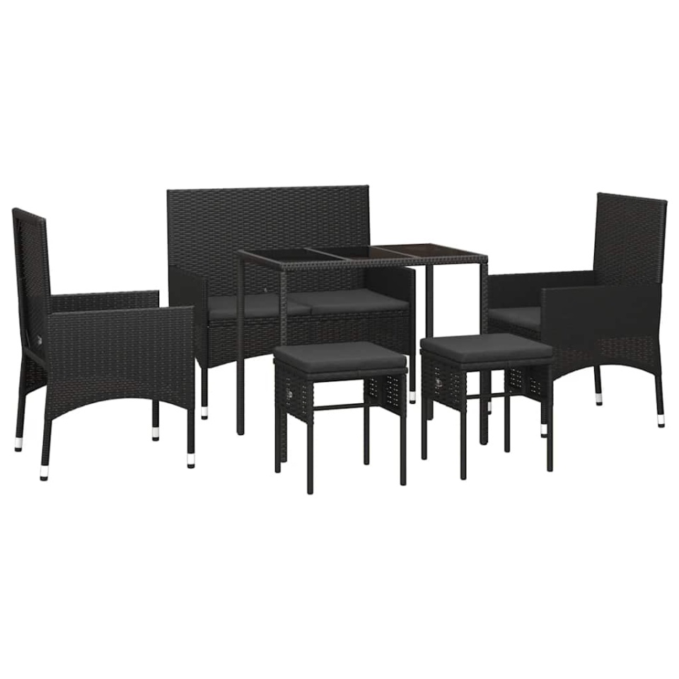 Set mobilier de grădină cu perne, 6 piese, negru, poliratan - 2 | YEO