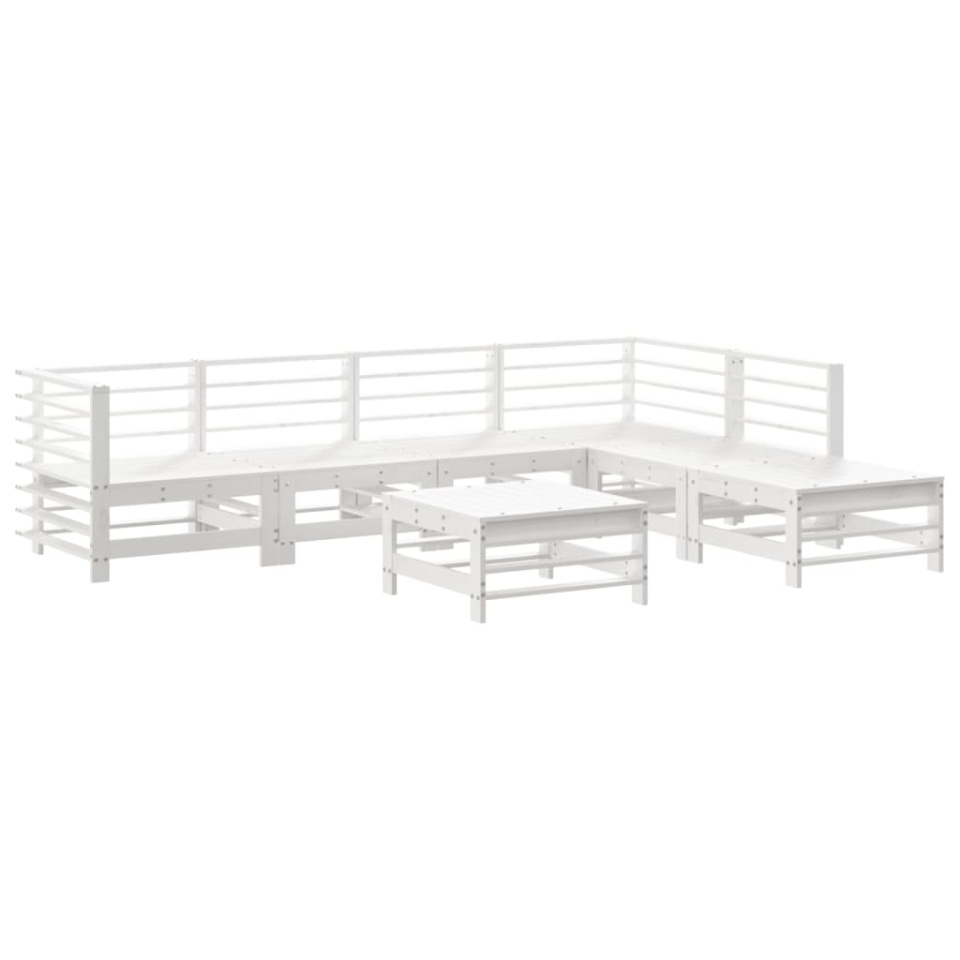 Set mobilier de grădină cu perne, 7 piese, alb, lemn masiv - 2 | YEO