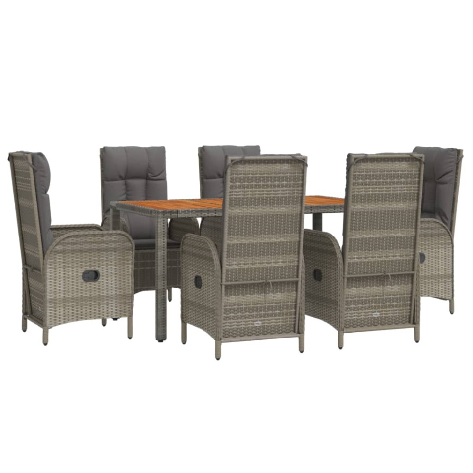 Set mobilier de grădină cu perne, 7 piese, gri, poliratan - 2 | YEO