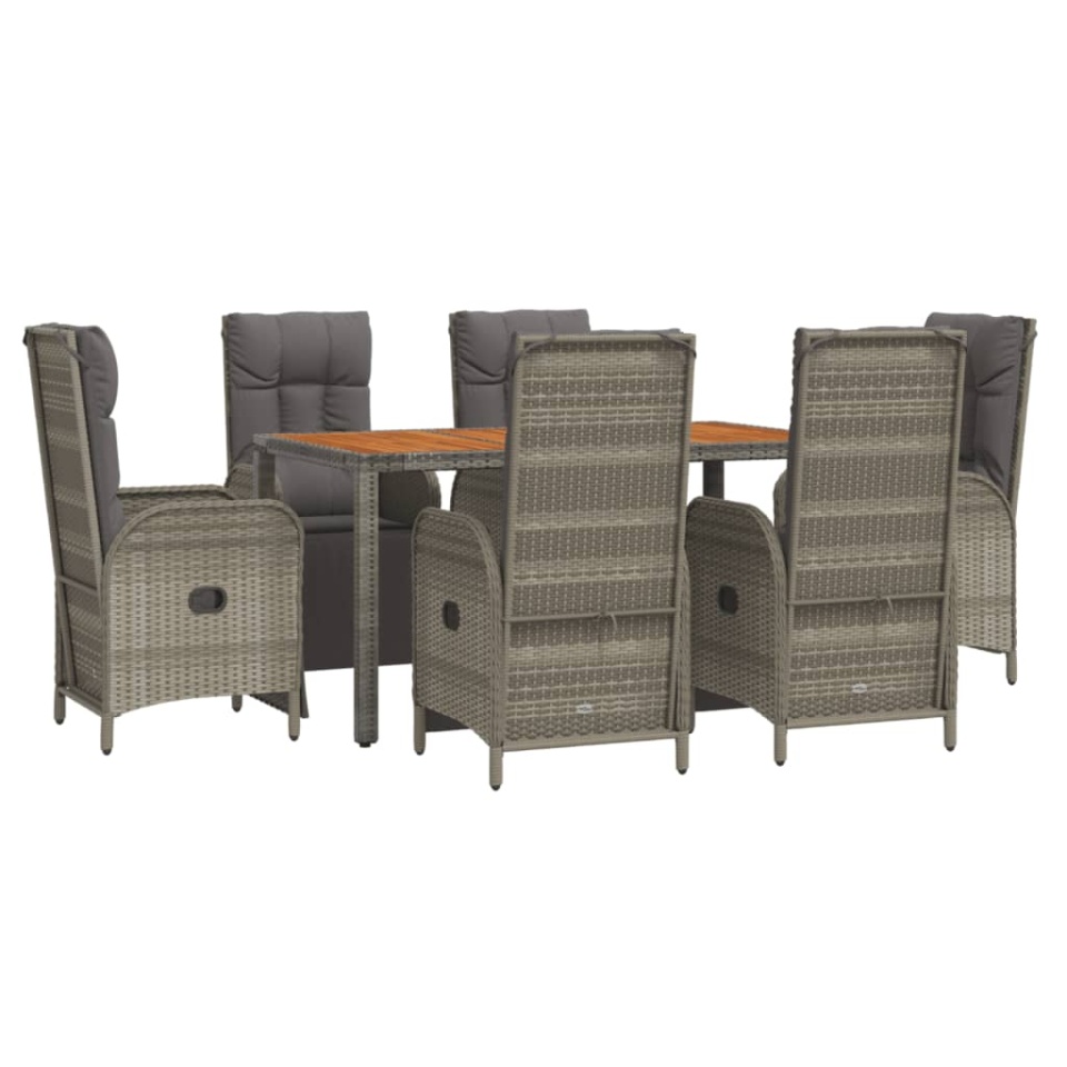 Set mobilier de grădină cu perne, 7 piese, gri, poliratan - 2 | YEO