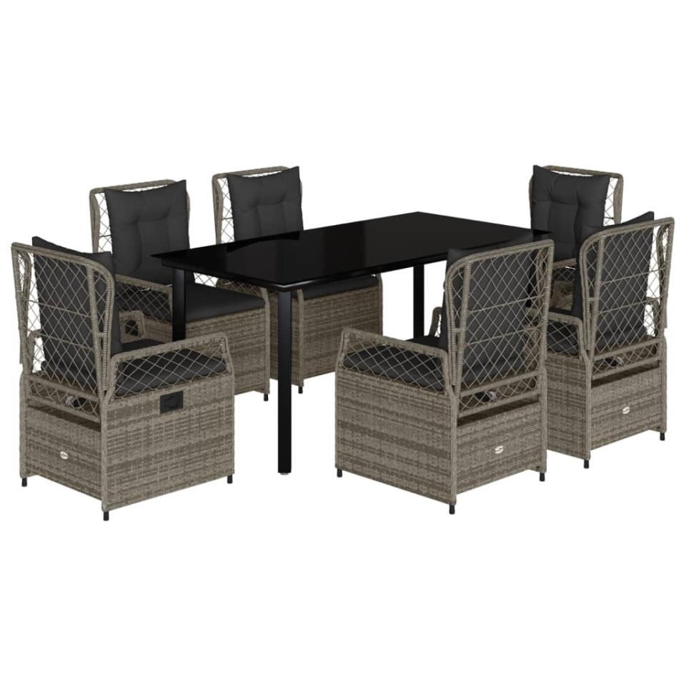 Set mobilier de grădină cu perne, 7 piese, gri, poliratan - 1 | YEO