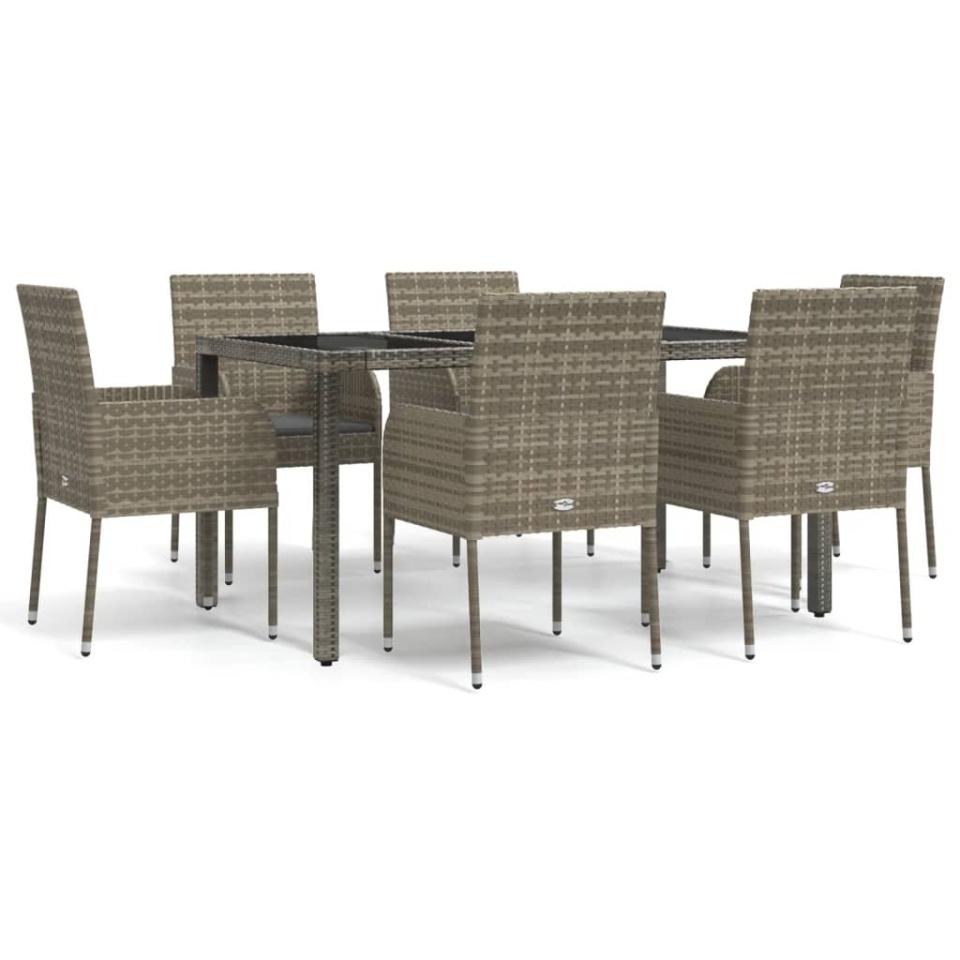 Set mobilier de grădină cu perne, 7 piese, gri, poliratan - 1 | YEO