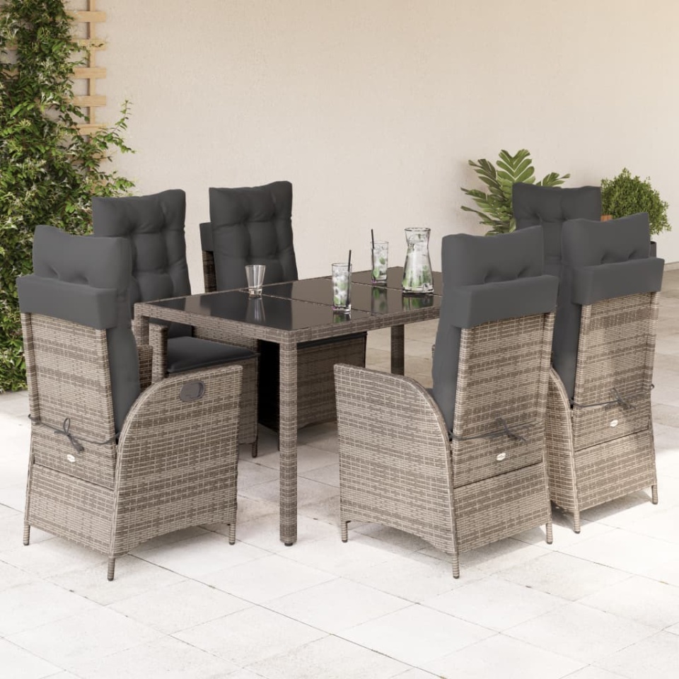 Set mobilier de grădină cu perne, 7 piese, gri, poliratan