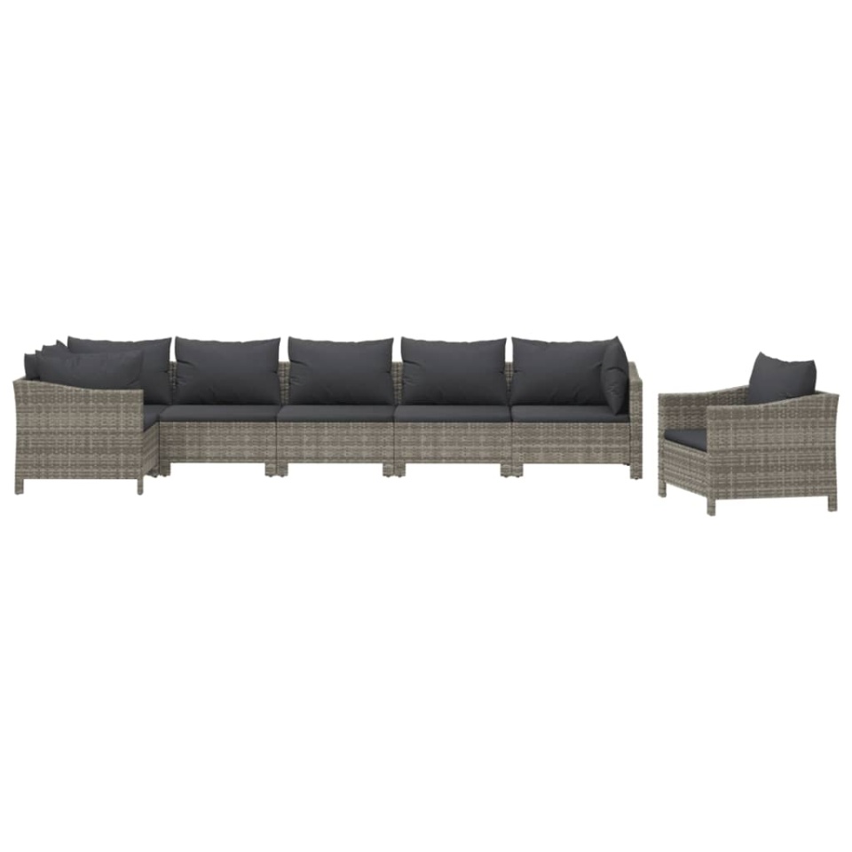 Set mobilier de grădină cu perne, 7 piese, gri, poliratan - 2 | YEO