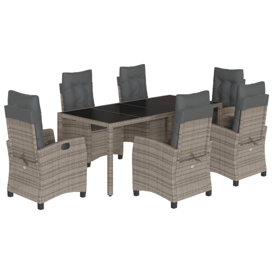 Set mobilier de grădină cu perne, 7 piese, gri, poliratan - 1 | YEO
