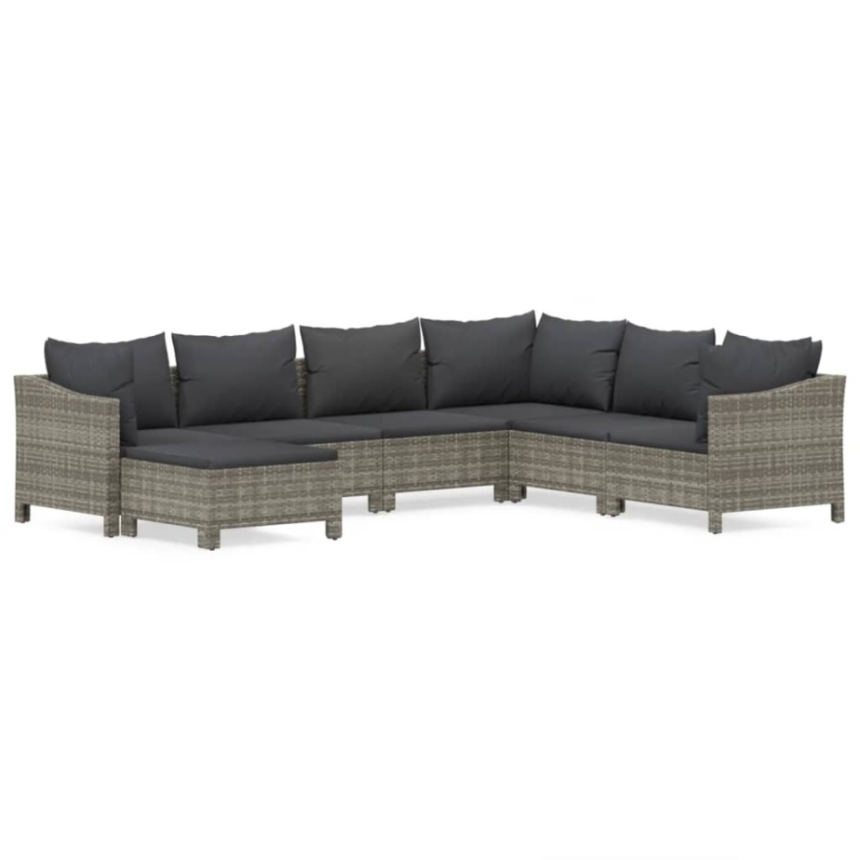 Set mobilier de grădină cu perne, 7 piese, gri, poliratan - 1 | YEO