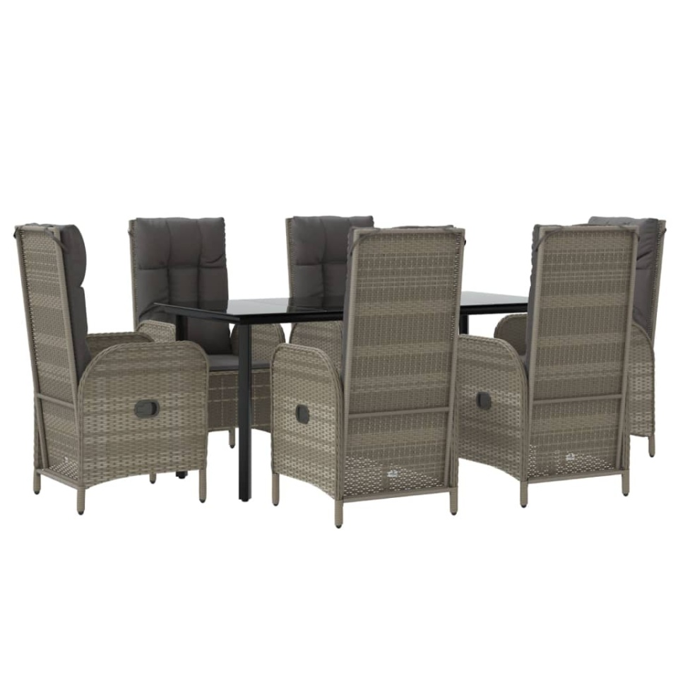 Set mobilier de grădină cu perne, 7 piese, negru/gri, poliratan - 2 | YEO