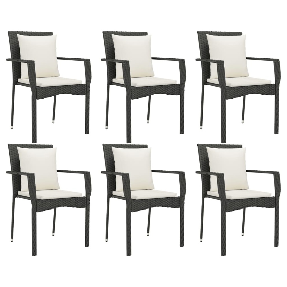 Set mobilier de grădină cu perne, 7 piese, negru, poliratan - 3 | YEO
