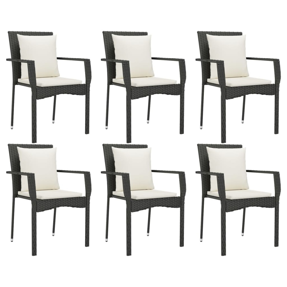 Set mobilier de grădină cu perne, 7 piese, negru, poliratan - 3 | YEO