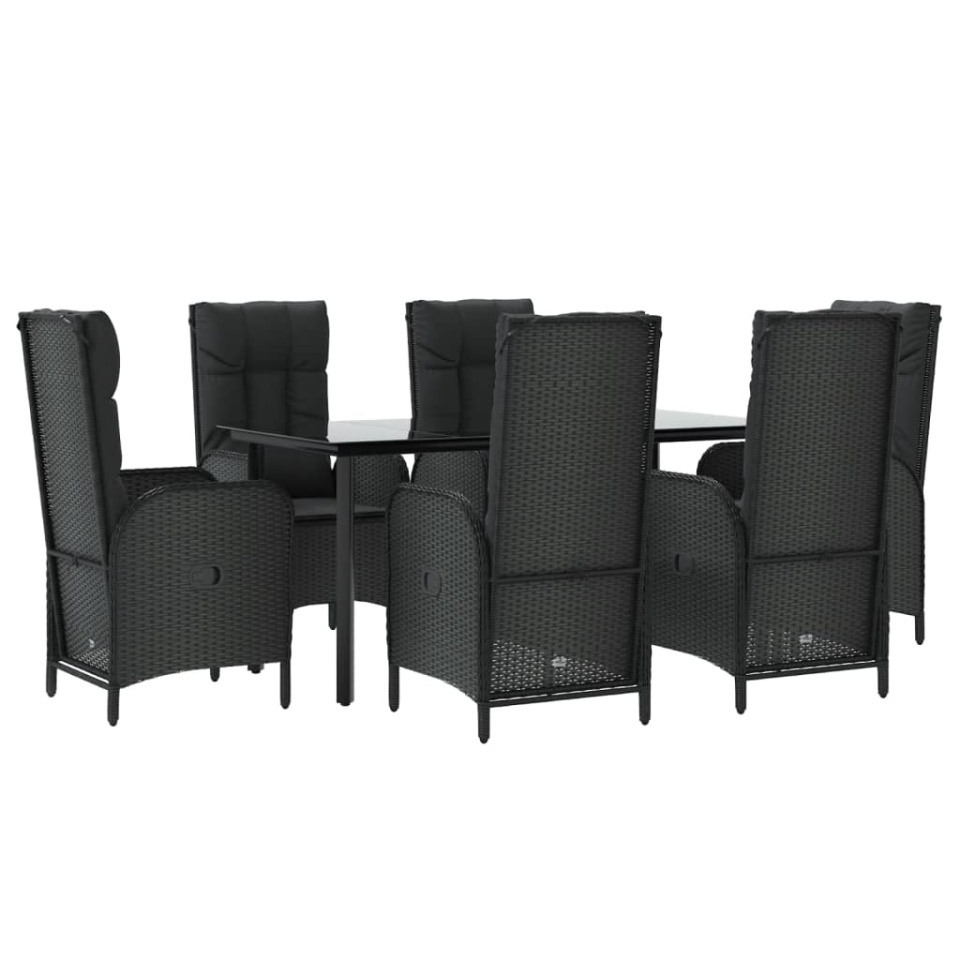 Set mobilier de grădină cu perne, 7 piese, negru, poliratan - 2 | YEO