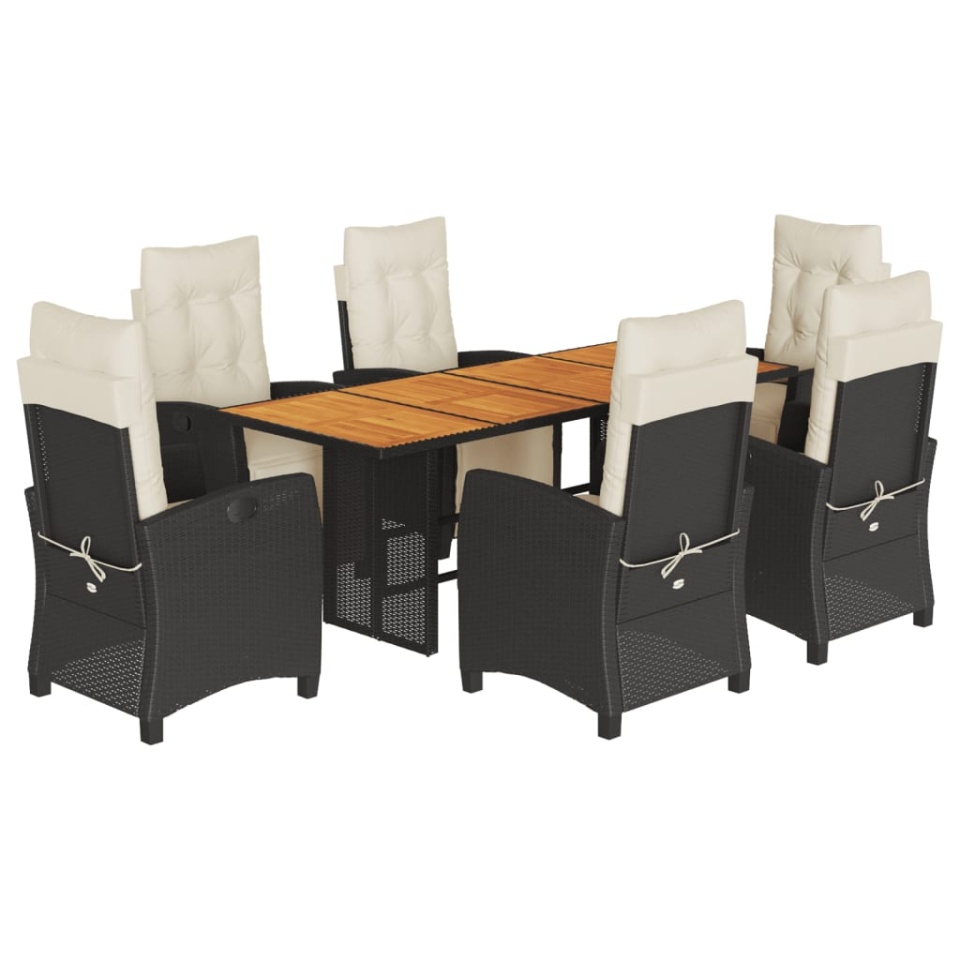 Set mobilier de grădină cu perne, 7 piese, negru, poliratan - 1 | YEO