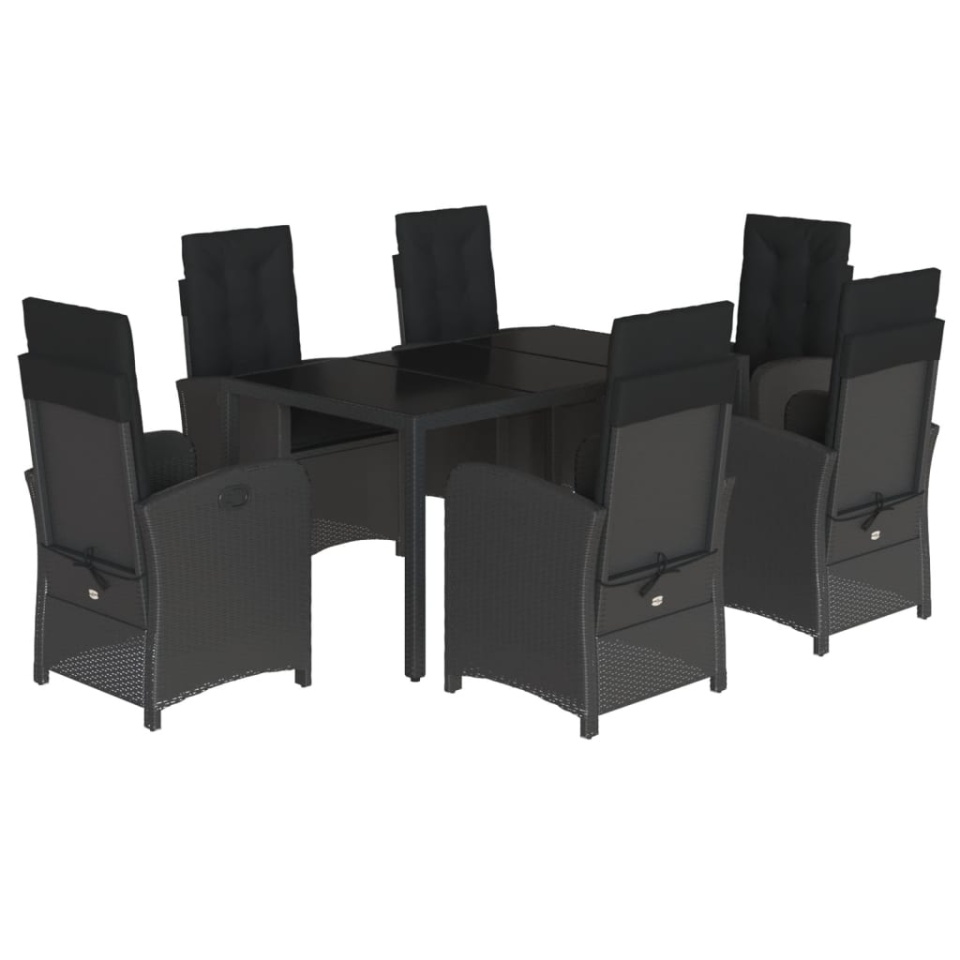 Set mobilier de grădină cu perne, 7 piese, negru, poliratan - 1 | YEO