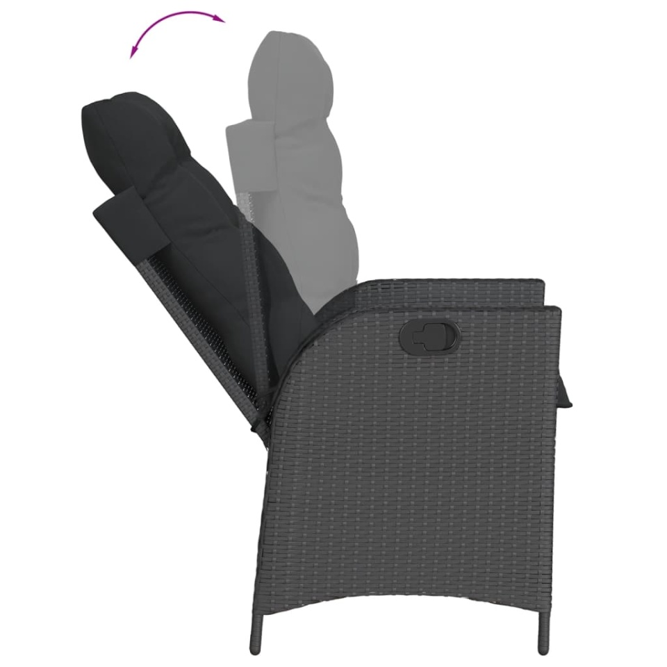 Set mobilier de grădină cu perne, 7 piese, negru, poliratan - 3 | YEO