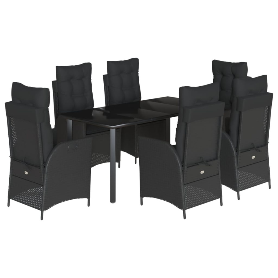Set mobilier de grădină cu perne, 7 piese, negru, poliratan - 1 | YEO
