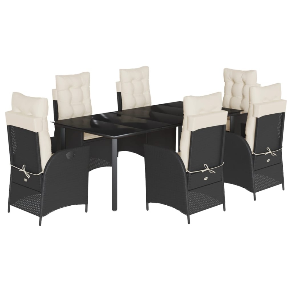 Set mobilier de grădină cu perne, 7 piese, negru, poliratan - 1 | YEO