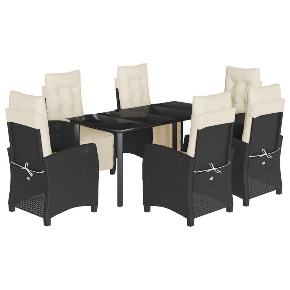 Set mobilier de grădină cu perne, 7 piese, negru, poliratan - 1 | YEO