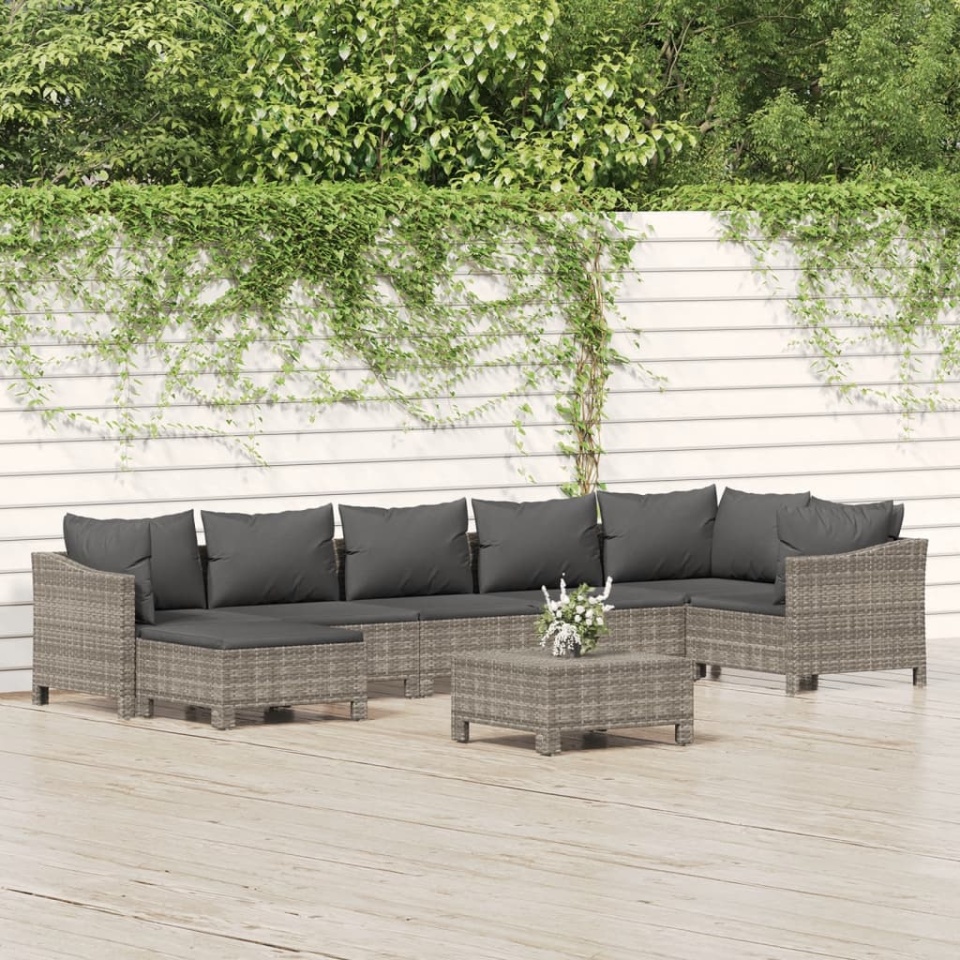Set mobilier de grădină cu perne, 8 piese, gri, poliratan