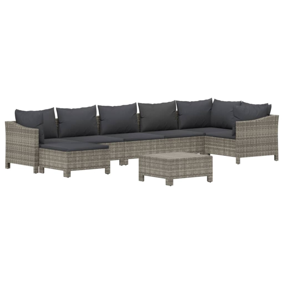 Set mobilier de grădină cu perne, 8 piese, gri, poliratan - 2 | YEO