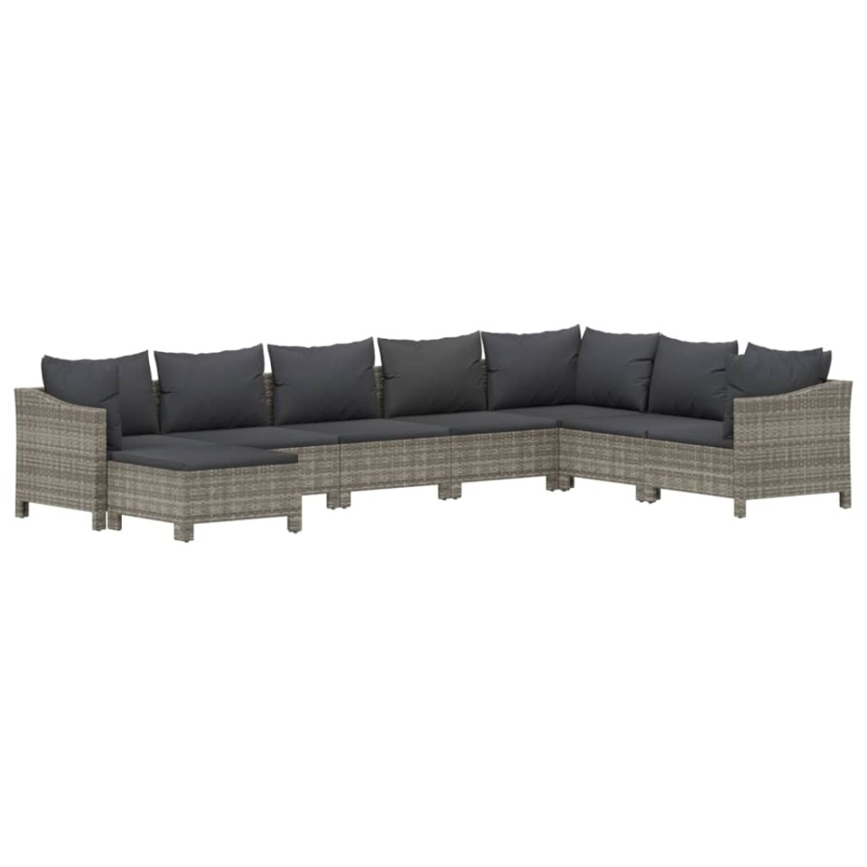 Set mobilier de grădină cu perne, 8 piese, gri, poliratan - 2 | YEO