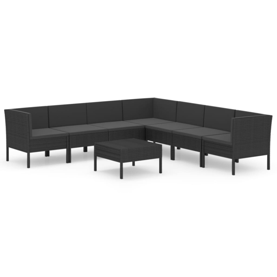 Set mobilier de grădină cu perne, 8 piese, negru, poliratan - 1 | YEO