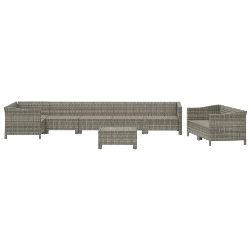 Set mobilier de grădină cu perne, 9 piese, gri, poliratan - 3 | YEO