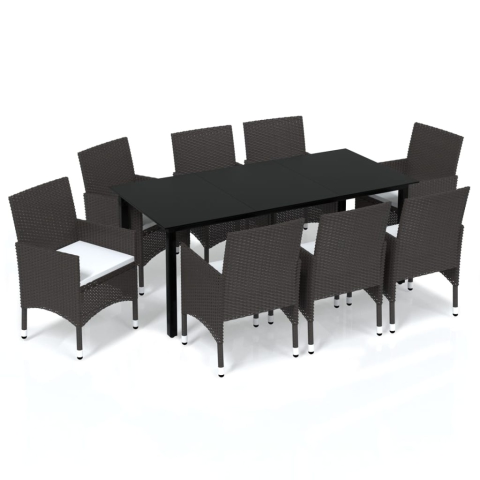 Set mobilier de grădină cu perne, 9 piese, maro, poliratan - 1 | YEO