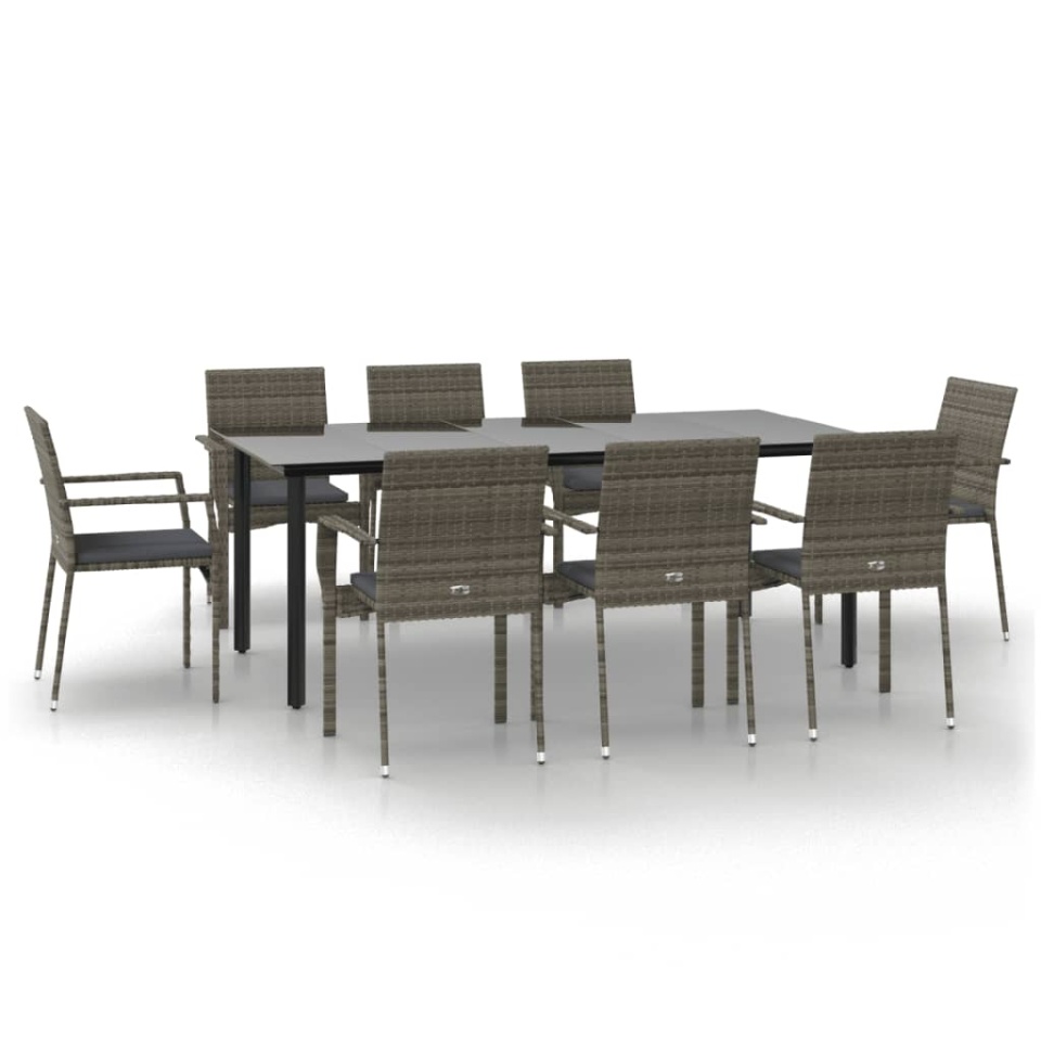 Set mobilier de grădină cu perne, 9 piese, negru/gri, poliratan - 1 | YEO