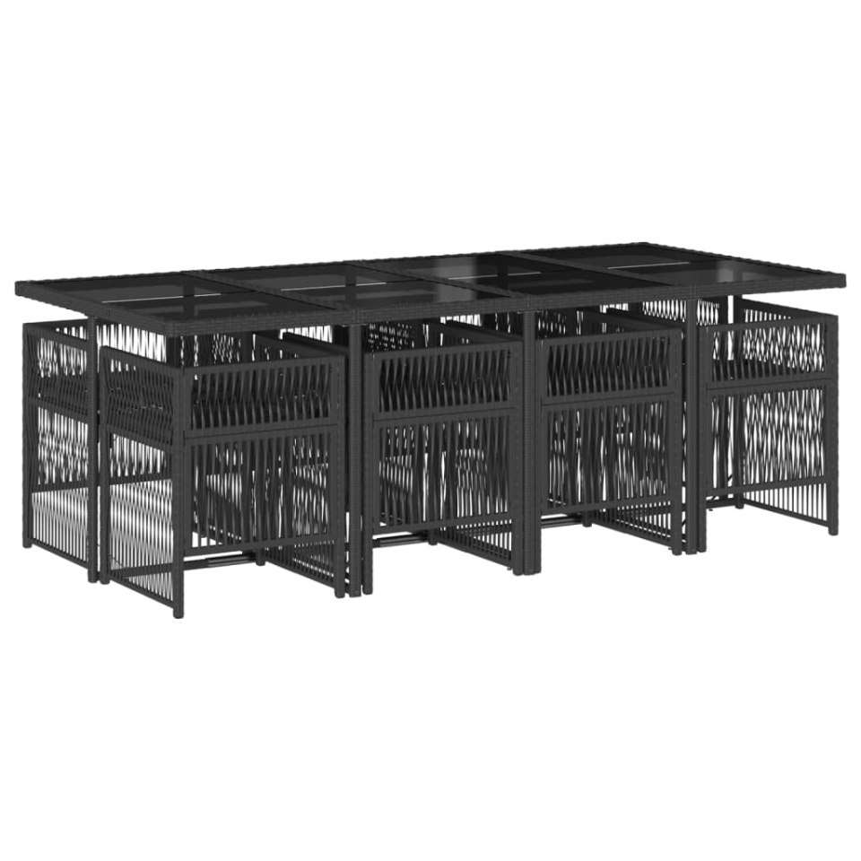 Set mobilier de grădină cu perne, 9 piese, negru, poliratan - 2 | YEO