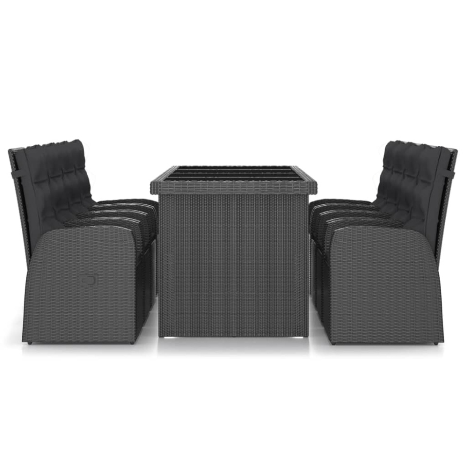 Set mobilier de grădină cu perne, 9 piese, negru, poliratan - 2 | YEO