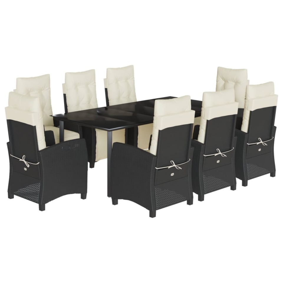 Set mobilier de grădină cu perne, 9 piese, negru, poliratan - 1 | YEO
