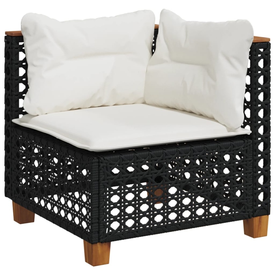 Set mobilier de grădină cu perne, 9 piese, negru, poliratan - 2 | YEO