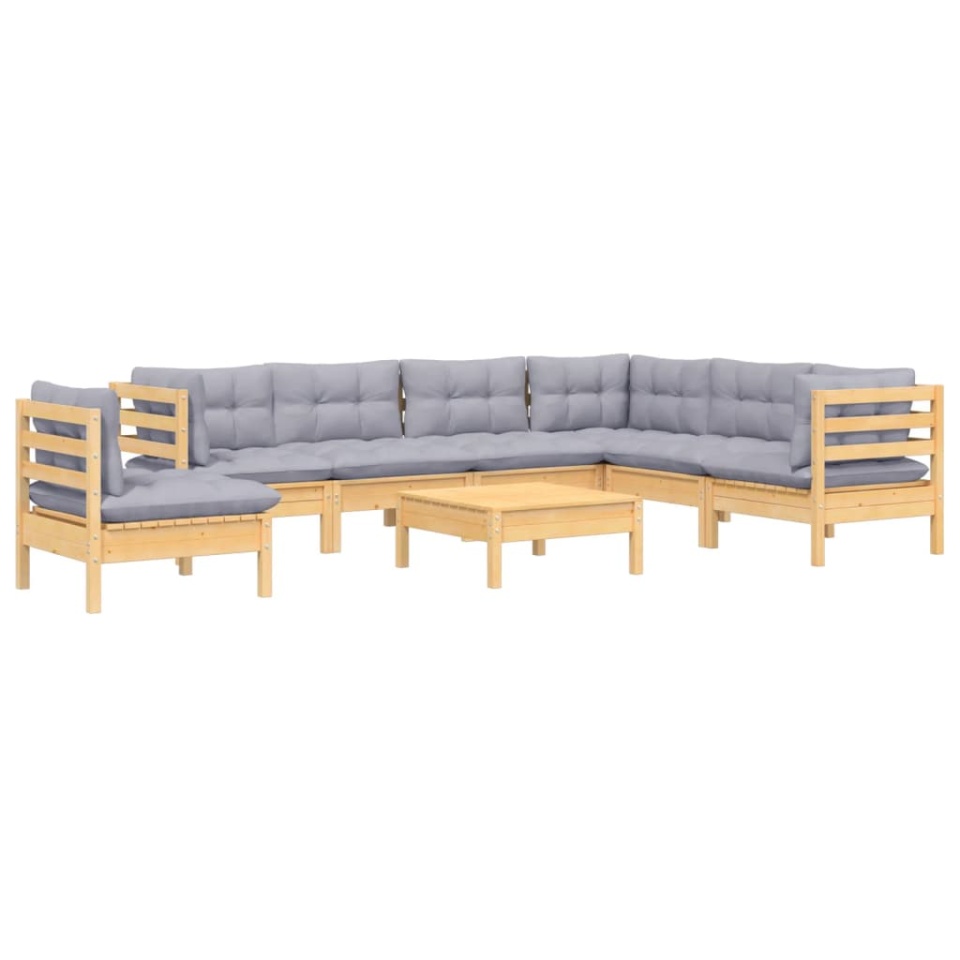 Set mobilier de grădină cu perne gri, 8 piese, lemn masiv pin - 2 | YEO