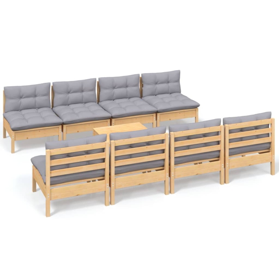 Set mobilier de grădină cu perne gri, 9 piese, lemn masiv pin - 1 | YEO