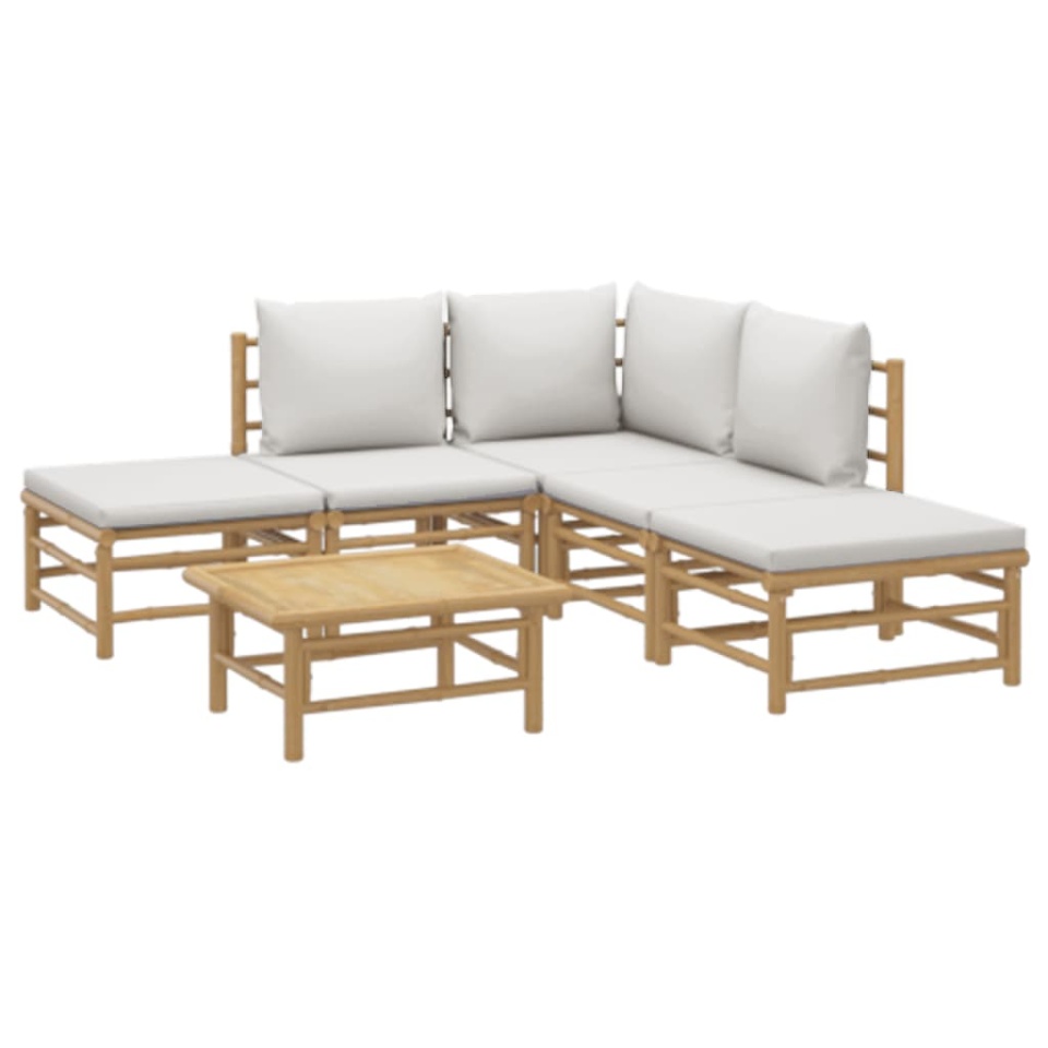 Set mobilier de grădină cu perne gri deschis, 6 piese, bambus - 2 | YEO