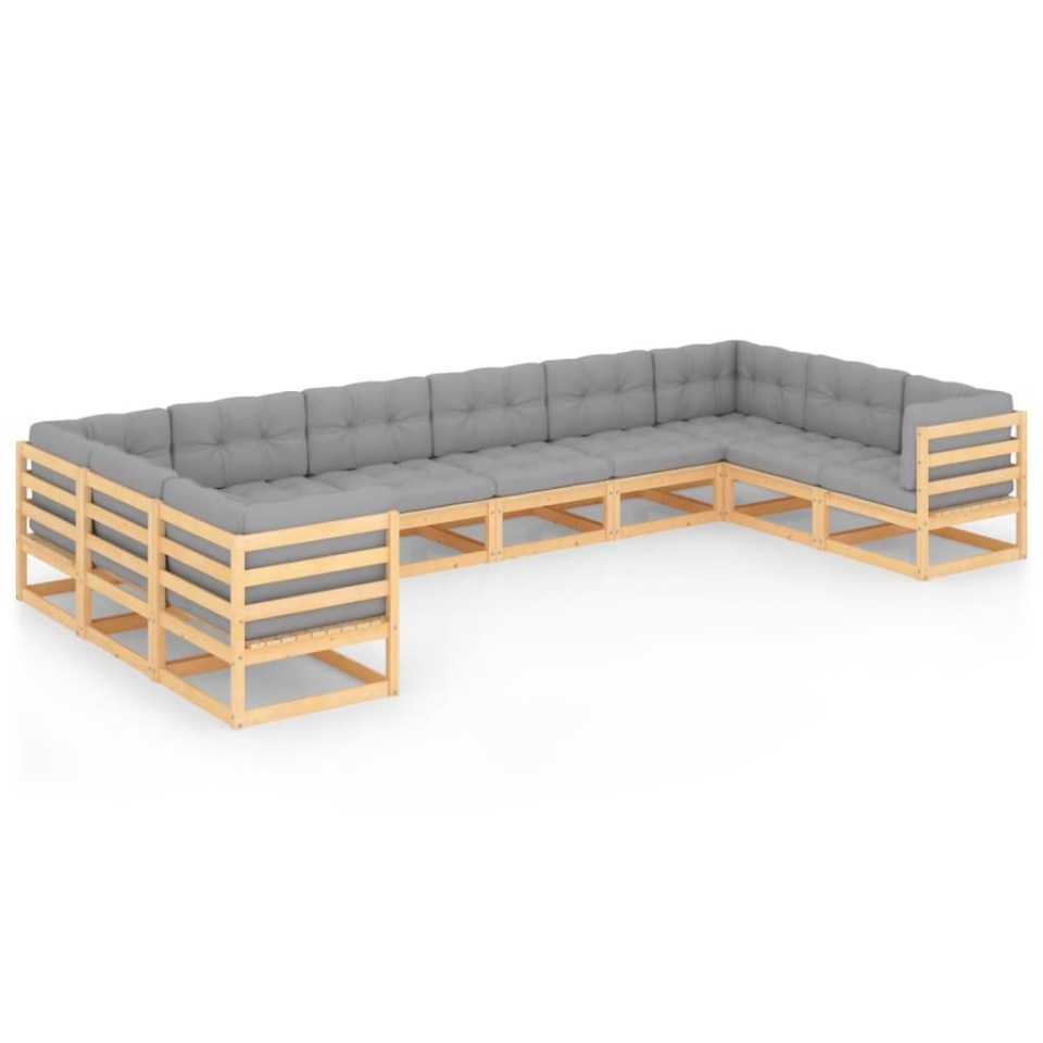 Set mobilier grădină cu perne, 10 piese, lemn masiv de pin - 1 | YEO