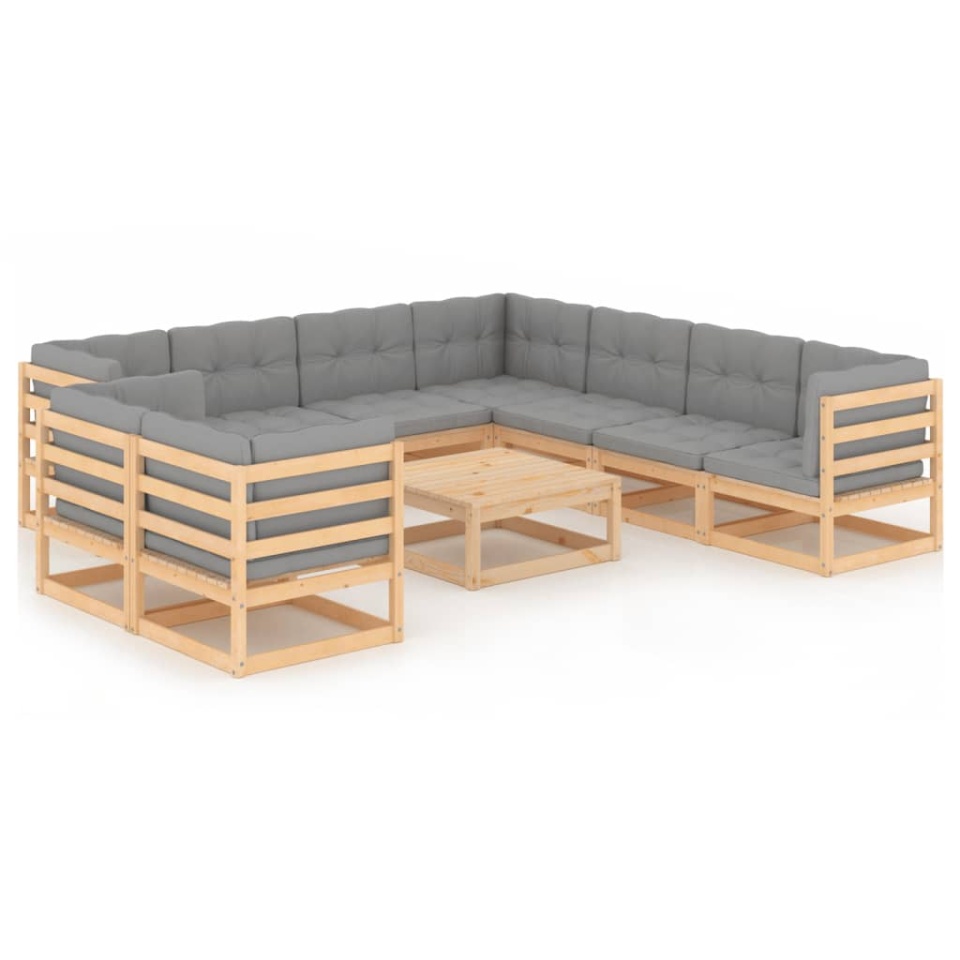 Set mobilier grădină cu perne, 10 piese, lemn masiv de pin