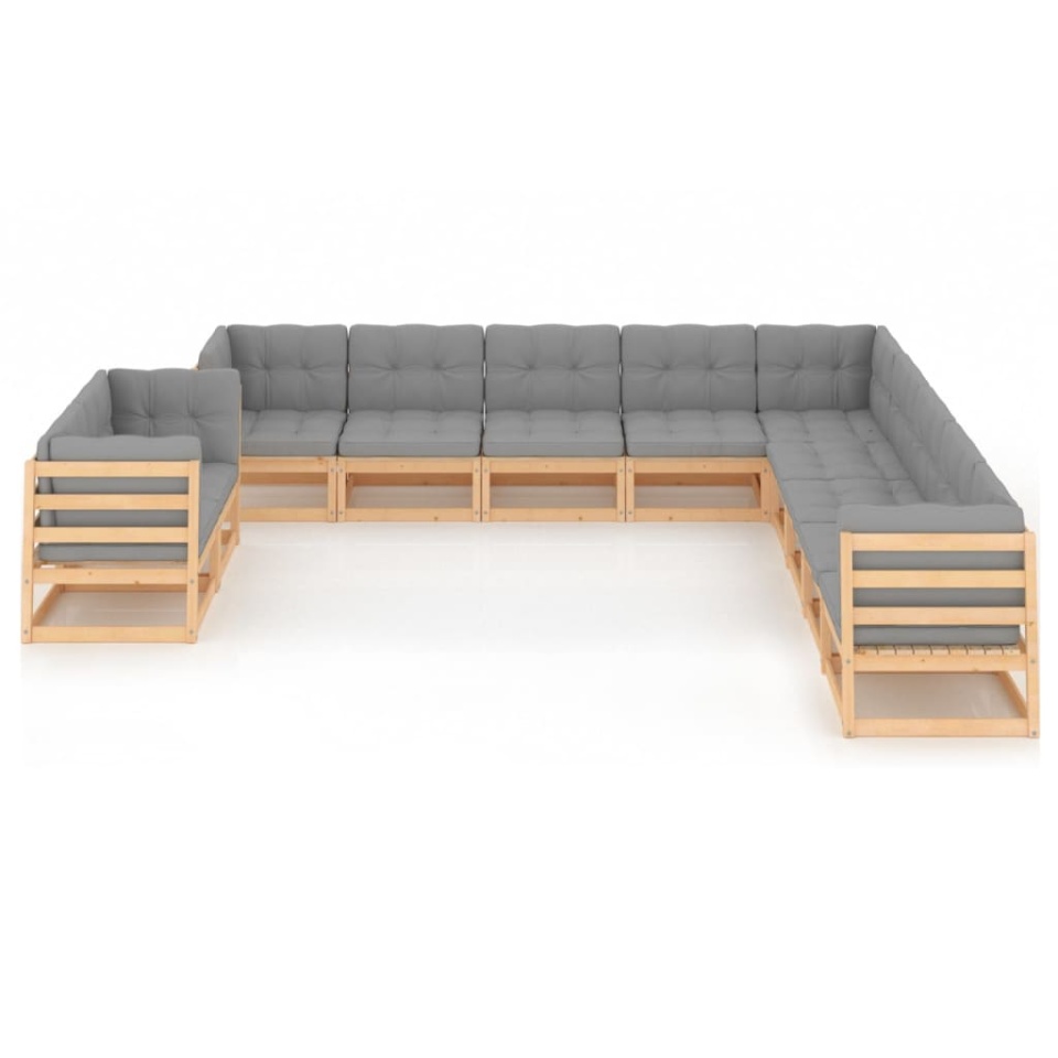 Set mobilier grădină cu perne, 11 piese, lemn masiv de pin - 1 | YEO