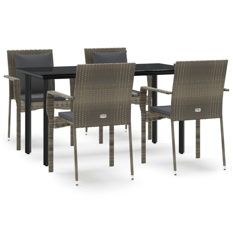 Set mobilier grădină cu perne, 5 piese, negru și gri, poliratan - 1 | YEO