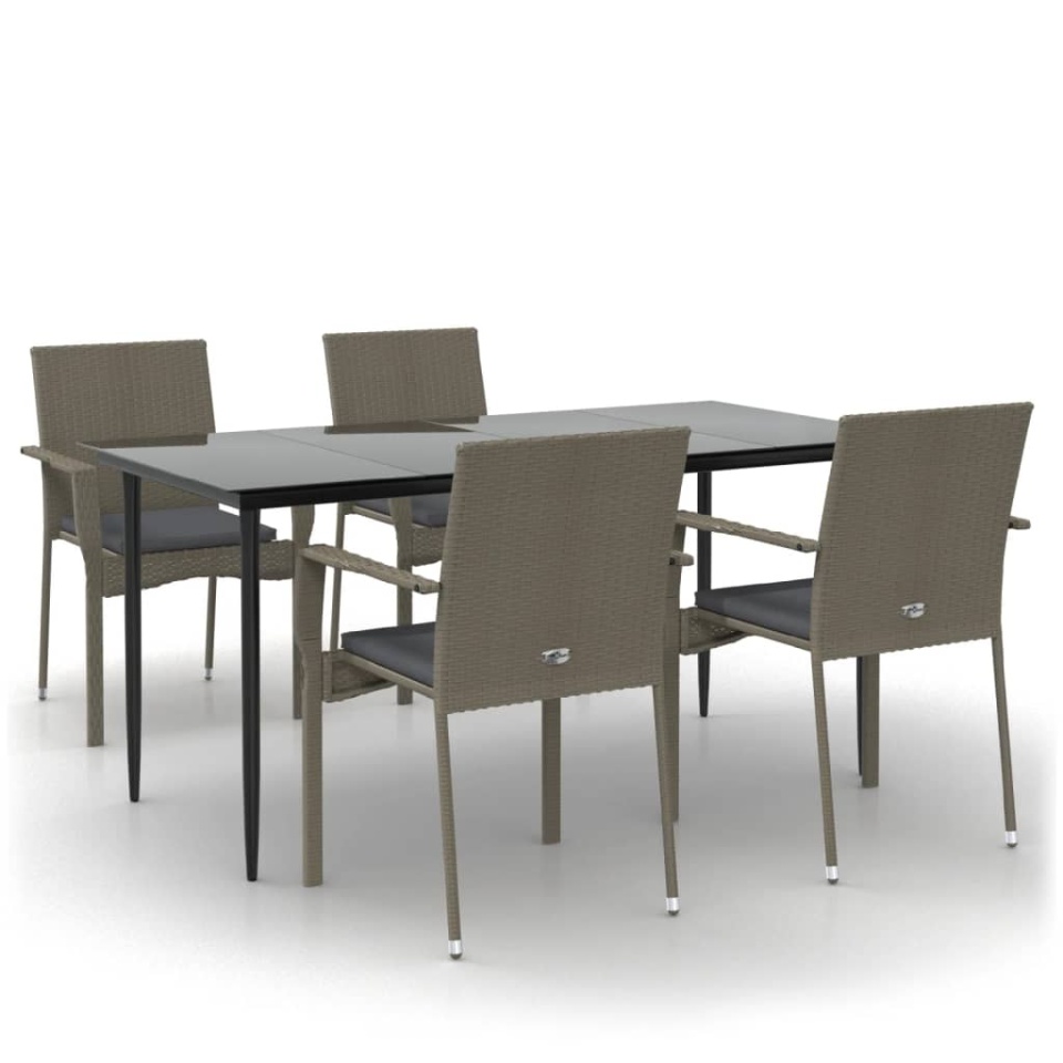 Set mobilier grădină cu perne, 5 piese, negru și gri, poliratan - 1 | YEO