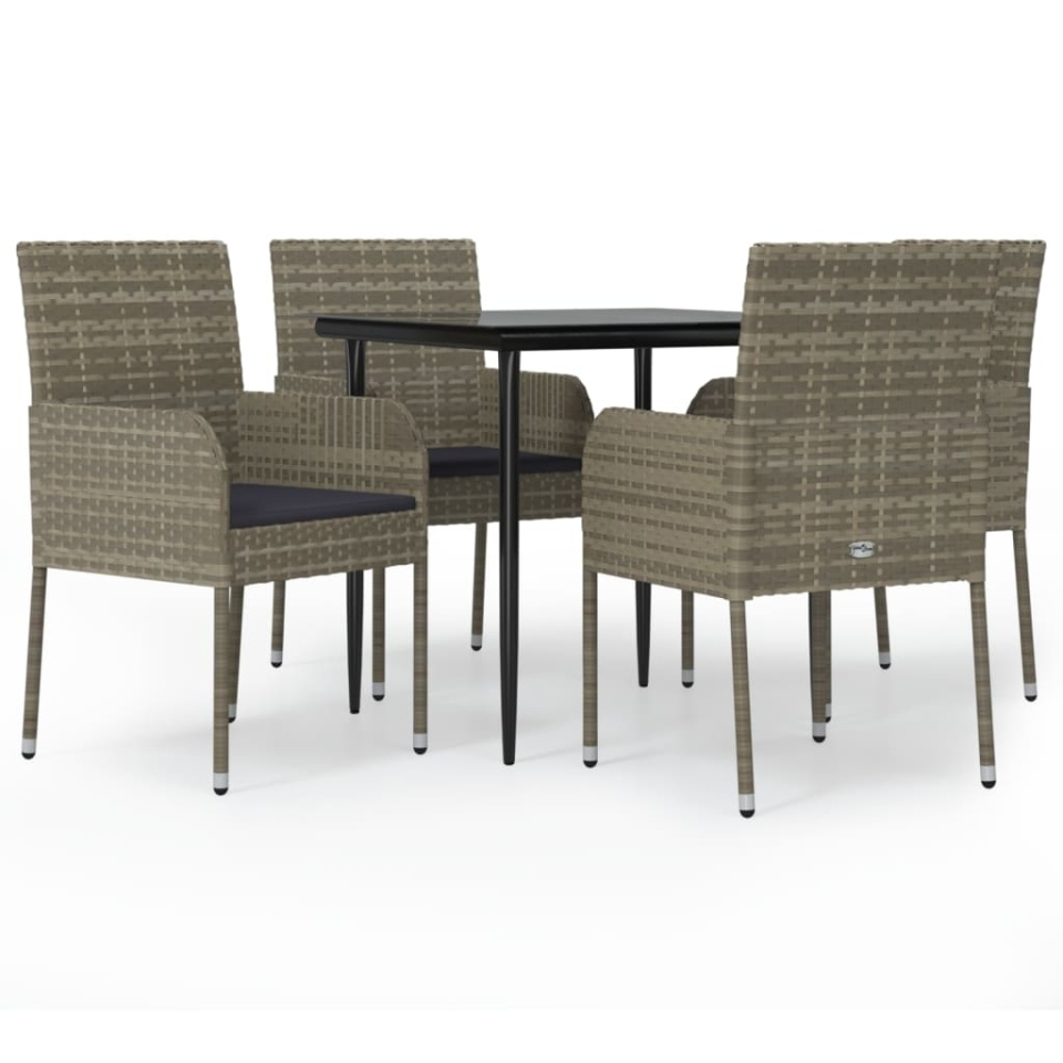 Set mobilier grădină cu perne, 5 piese, negru și gri, poliratan - 1 | YEO